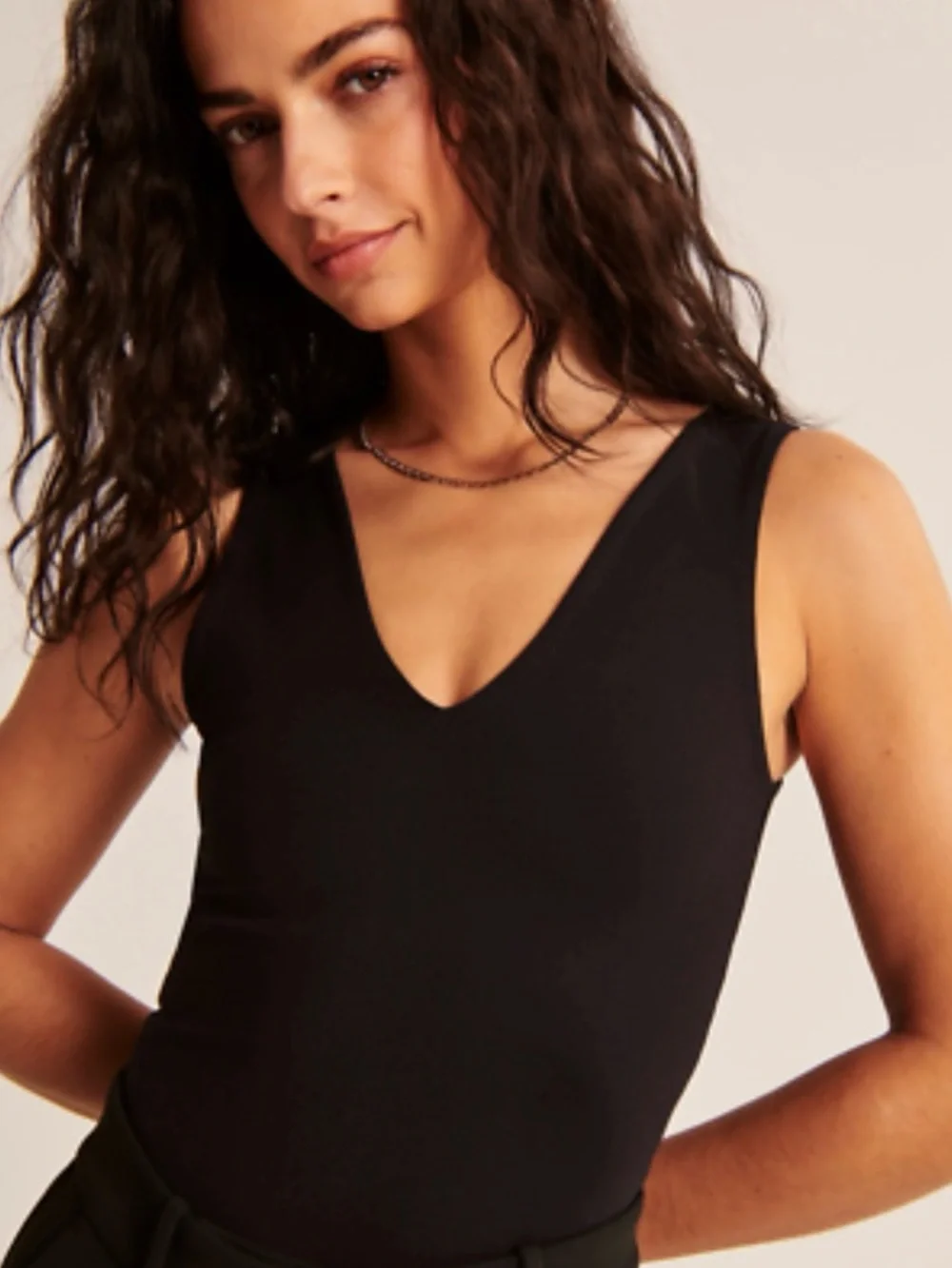 Abercrombie & Fitch V-Neck Black Sleeveless Bodysuit, Size M - Picture 1 of 6